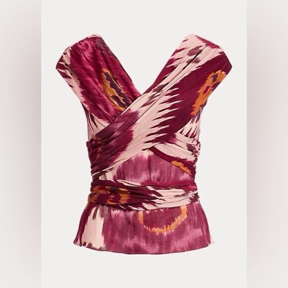 Ralph Lauren Collection Idonia Sleeveless Crisscross Voile Blouse in Multi Ikat - Picture 8 of 17